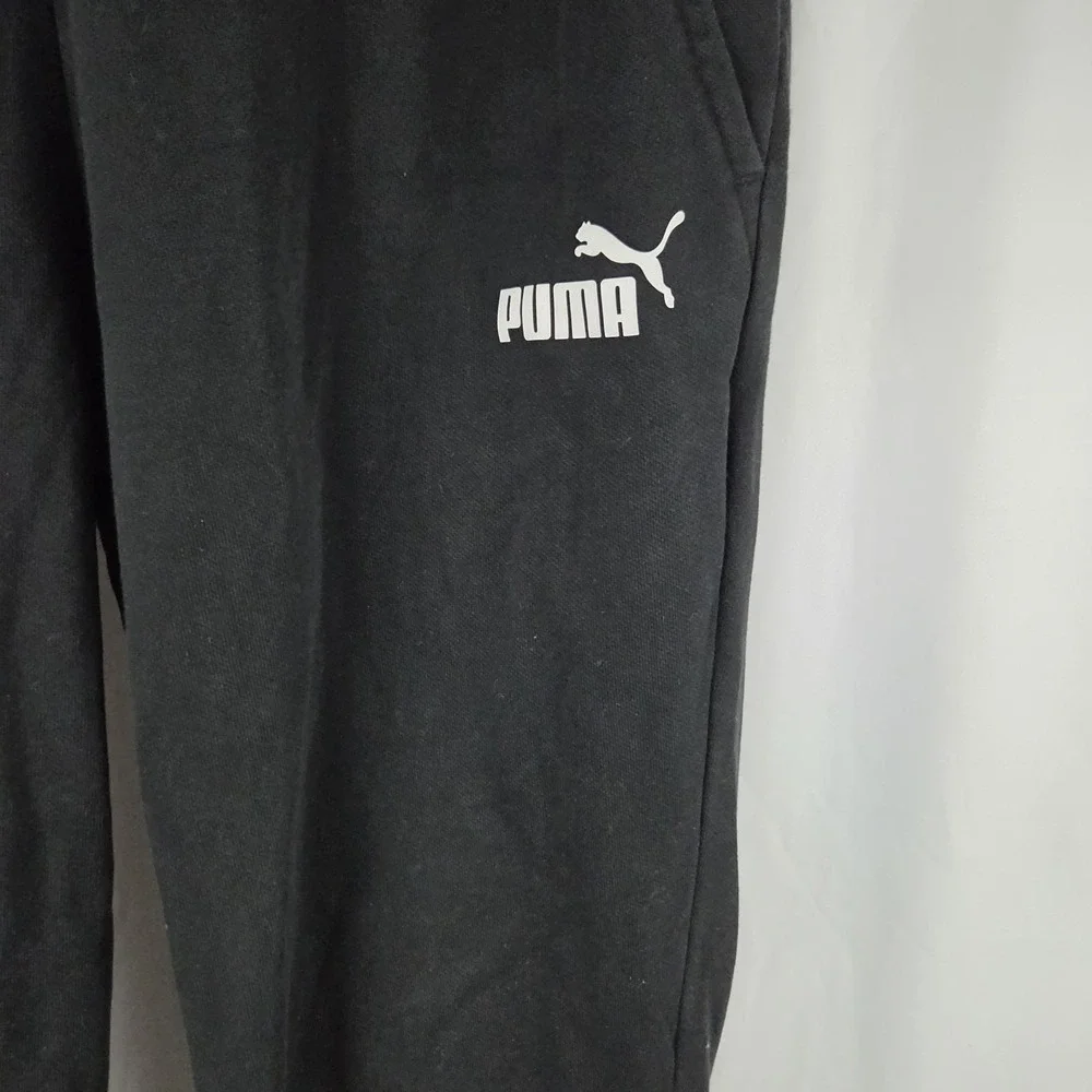Puma Mens Size Large Drawstring Pull-on Fleece Joggers Black White Logo